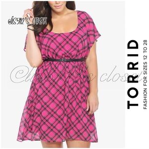 Torrid Pink & Black Plaid Chiffon Babydoll Dress 2X 18 20